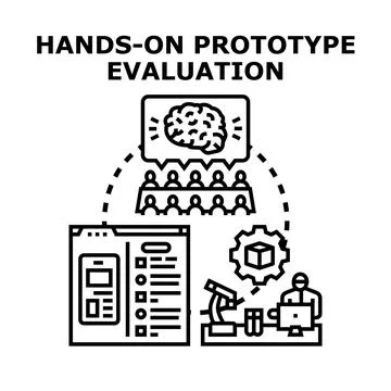 Hands on prototype evaluation process concept vector Illustrazione stock