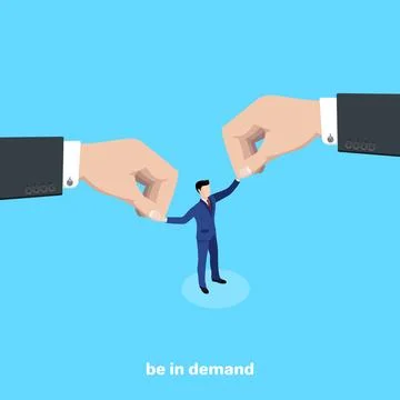 Hands pull a man in a business suit in different directions, an isometric ima Stock Illustration