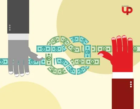 Hands pulled money. Node. Cash flow. Business illustration 스톡 일러스트