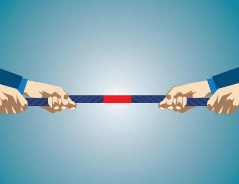 Hands Pulling On Rope During game of tug of war. Business competition. Concep Illustrazione stock