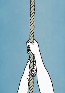 Hands pulling on rope Stock Illustration