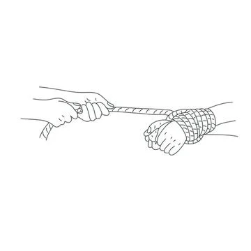 Hands pulling rope in tug of war game illustration Stock-Illustration