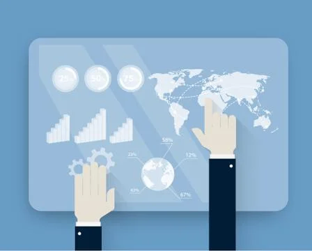 Hands pushing touch screen on futuristic interface Illustrazione stock