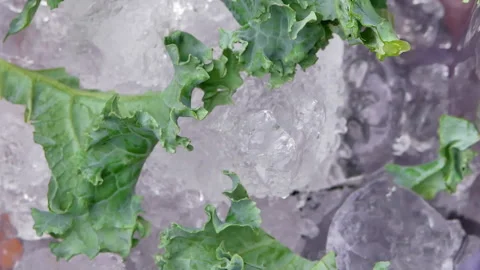 Hands put green leaf salad Kale in blender to prepare detox green smoothie. Stock Footage 157408724