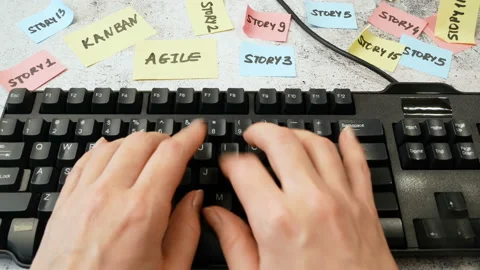 Hands put on keyboard sticker DevOps. DevOps Concept for software engineering Stock Footage 155805937
