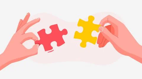 Hands put the puzzle together. The concept of cooperation. Modern flat style 库存插图