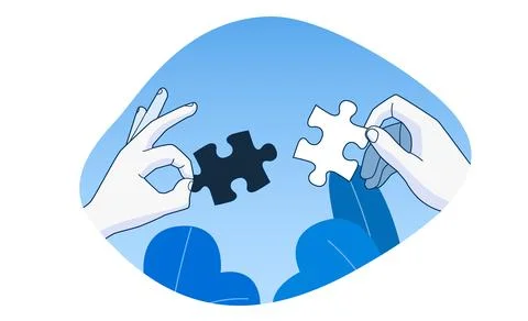 Hands put the puzzle together. The concept of cooperation. Modern flat style 库存插图