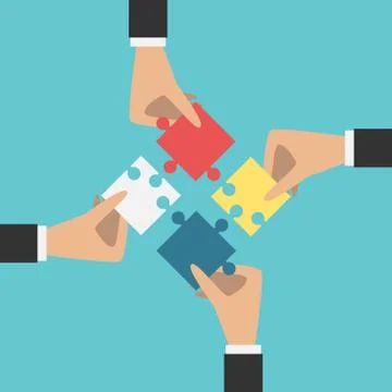 Hands putting puzzles together Stock Illustration