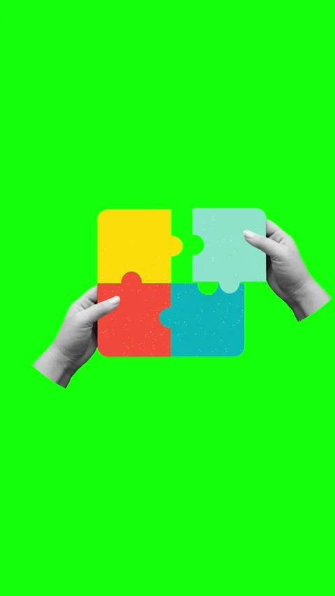 Hands putting together puzzles. Modern collage style Stock Footage 331983520