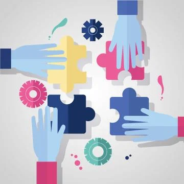 Hands puzzles pieces team Stock Illustration