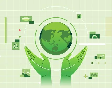 Hands raise globe world with icons Alternative Energy sources for renewable Stock Illustration