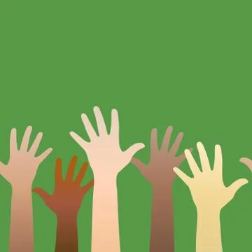Hands raised up. Concept of volunteerism, multi-ethnicity, equality, racial a Stock Illustration
