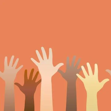 Hands raised up. Concept of volunteerism, multi-ethnicity, equality, racial a Stock Illustration