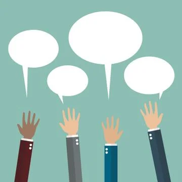 Hands raised with speech bubble Stock Illustration