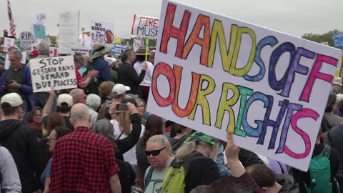 Hands Off rally protesting Trump and Musk, April 2025, DC Stock Footage 306010430