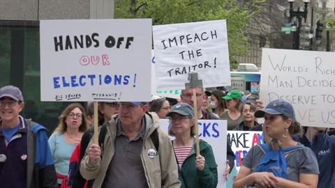 Hands Off rally protesting Trump and Musk, April 2025, DC Stock Footage 306010834