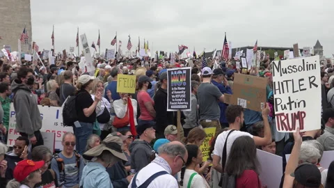Hands Off rally protesting Trump and Musk, April 2025, DC Stock Footage 306010889