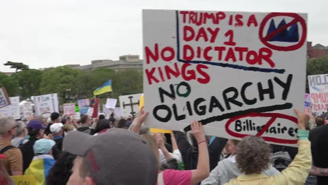 Hands Off rally protesting Trump and Musk, April 2025, DC Stock Footage 306010952