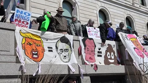 Hands off rally protesting Trumps new policies after returning to office. Video stock 306267370