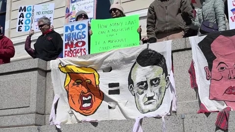 Hands off rally protesting Trumps new policies after returning to office. Video stock 306267382