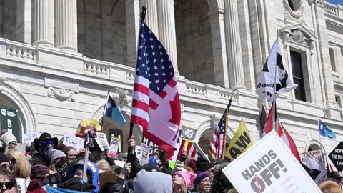 Hands off rally protesting Trumps new policies after returning to office. Video stock 306267387