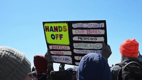 Hands off rally protesting Trumps new policies after returning to office. Video stock 306267391