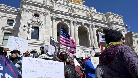 Hands off rally protesting Trumps new policies after returning to office. Video stock 306267396