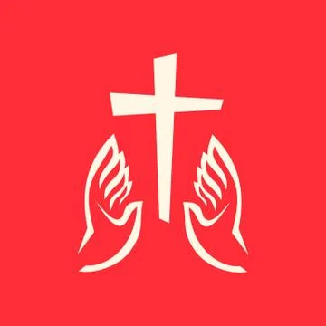 Hands reach for the cross Stock Illustration