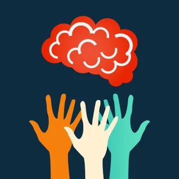 Hands reaching for the brain. Vector design Stock Illustration