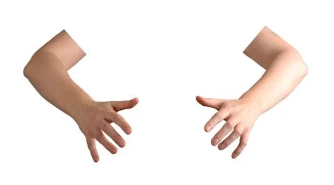 Hands reaching forward, grasping and receiving something invisible, fingers.. Stock Photos