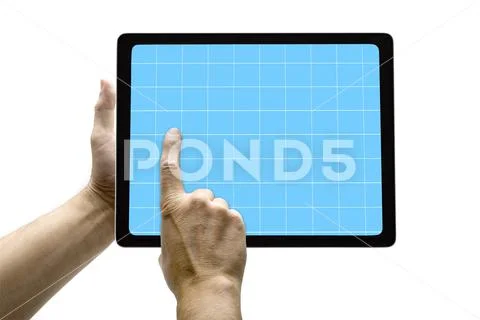 Hands Reaching Images on a Futuristic Tablet PSD Template