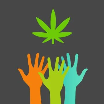 Hands Reaching for a marijuana leaf eps Stock Illustration