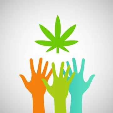 Hands Reaching for a marijuana leaf eps Stock Illustration