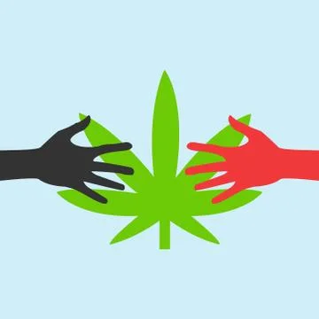 Hands Reaching for a marijuana leaf eps Stock Illustration