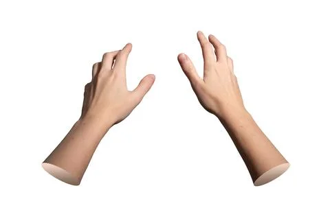 Hands reaching out forward with open spread fingers and smooth wrist. Pair of Stock Photos