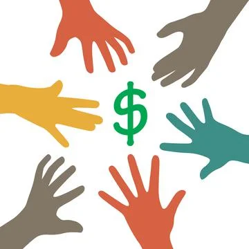 Hands reaching out to grab dollars, get money. vectro illustration Illustrazione stock