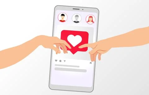 Hands reaching out to touch, social media concept for Valentines day Illustrazione stock