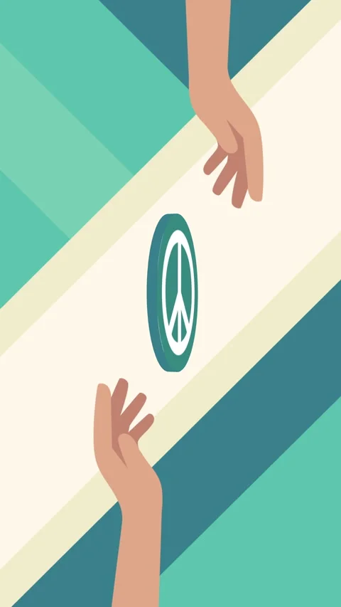 Hands Reaching Toward Peace Symbol on Blue Background Video stock 331751900
