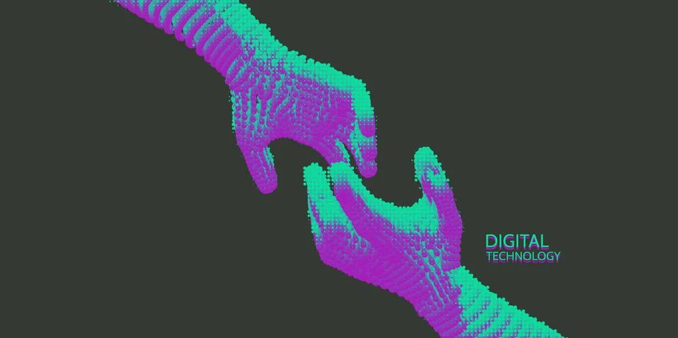 Hands reaching towards each other. Concept of human relation, togetherness or Stock Illustration