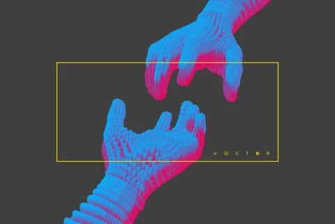 Hands reaching towards each other. Concept of human relation, togetherness or Stock Illustration