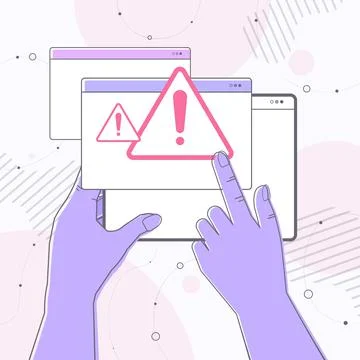 Hands reacting to danger exclamation marks problem cyber attack hacking warning Stock Illustration