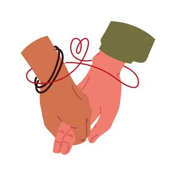 Hands with red string of destiny Stock Illustration
