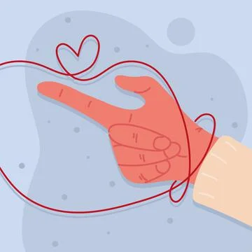 Hands with red string of destiny Stock Illustration