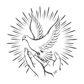 Hands Released White Dove into the Sky Tattoo Stock Illustration