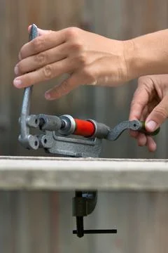 Hands reloading cartridge Stock Photos