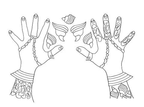 Hands with rings, baroque pearls, shells, animal print isolated. Fashion. Stock Illustration