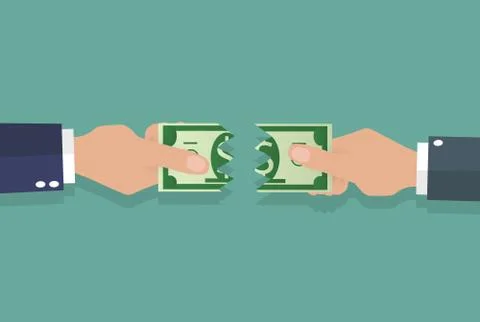 Hands ripped banknote Illustrazione stock