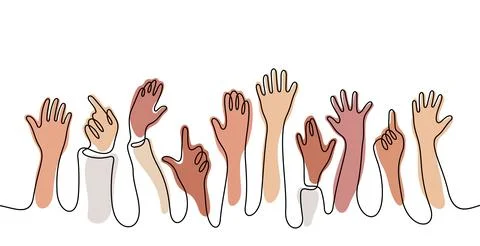Hands rises up one line vector illustration Stock Illustration