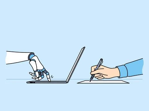 Hands robot and human working together, for concept of increasing productivity Illustrazione stock