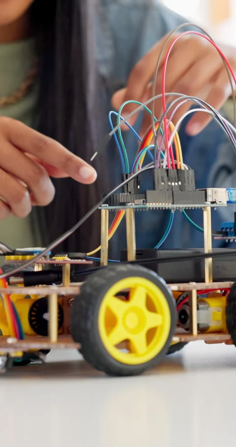 Hands, robotics and classroom in school for students, discussion or future Stock Footage 334041499